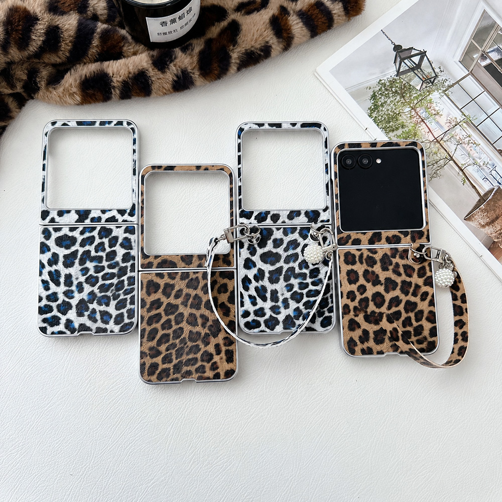 Wrist Wrap Support - Leopard Print Folding Flip Phone Case