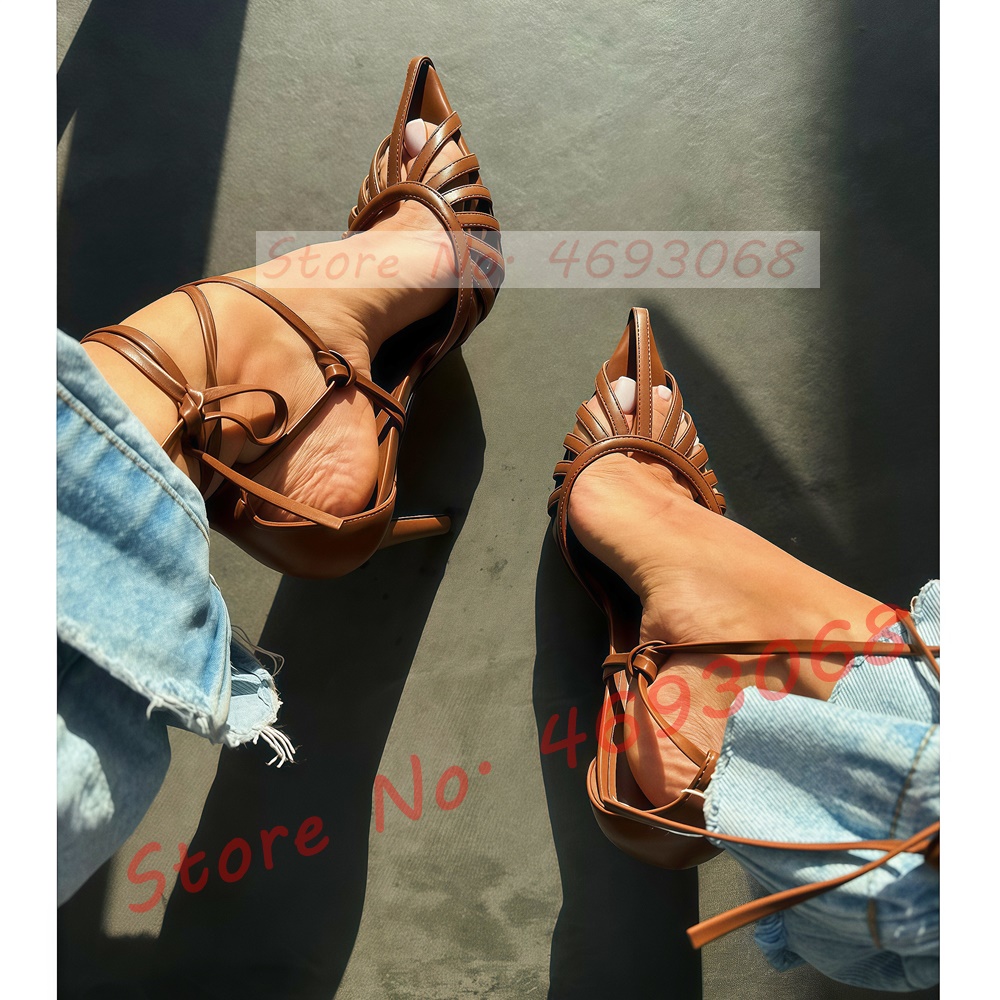 Brown Pointy Toe Caged Sandals - đánh giá và giá Crossfit Lady