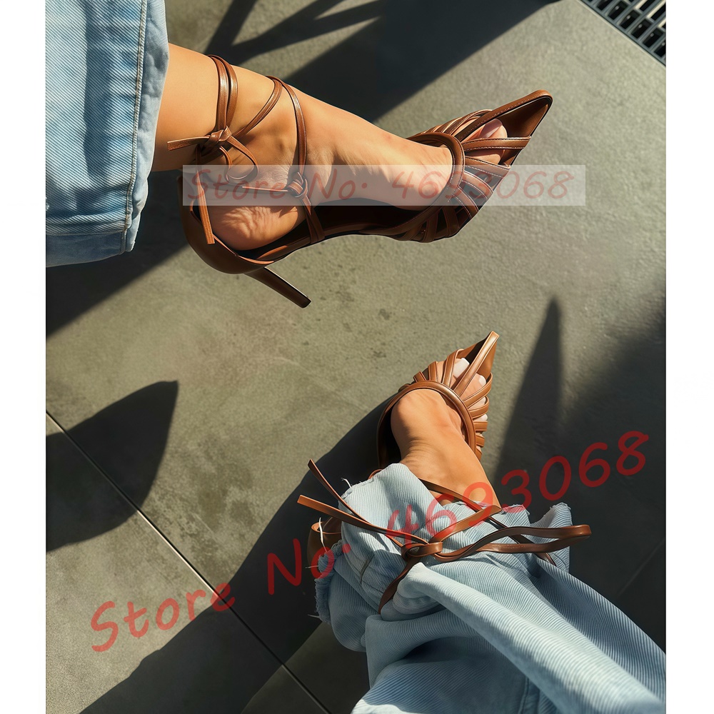 Brown Pointy Toe Caged Sandals - đánh giá và giá Crossfit Lady