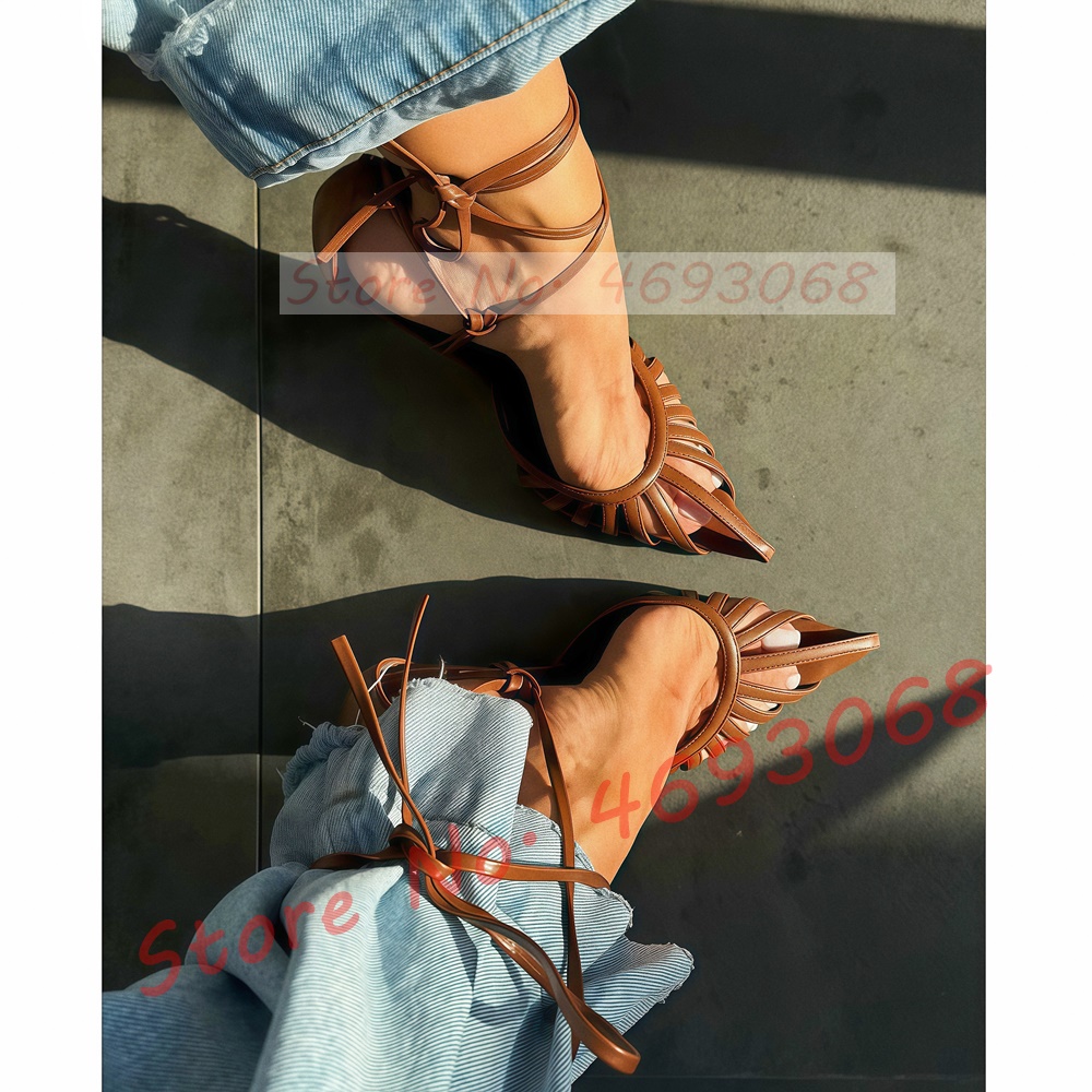 Brown Pointy Toe Caged Sandals - đánh giá và giá Crossfit Lady